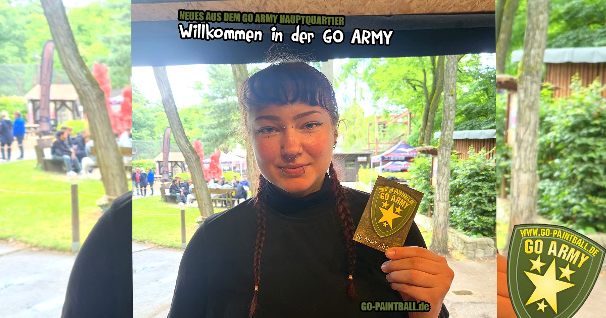 Neues GO ARMY Paintball Mitglied auf dem Spielfeld im Go Paintball Adventure Park
